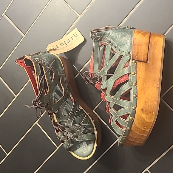 Bed Stu Shirin F399046 Womens Green Leather Zipper Platforms Sandals size 10 - Picture 1 of 9